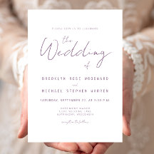 Convite de Casamento Moderno Minimalista em Roxo E