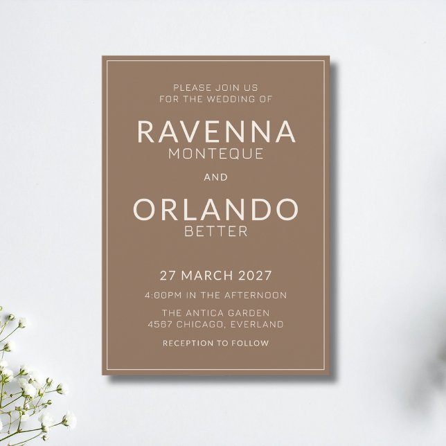 Convite de Casamento Moderno Mocha Brown Ivory Fra (Criador carregado)
