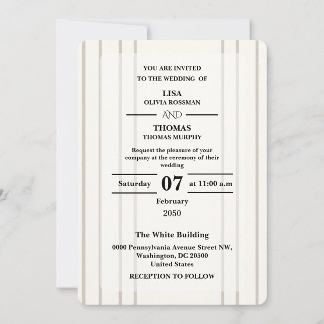 Convite de Casamento Moderno Préppy Listrado (Frente)