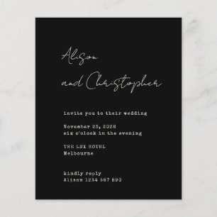 Convite de Casamento Moderno Preto com Letra Elega