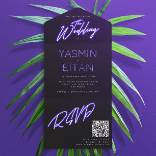 Convite de Casamento Moderno Preto com Luzes Neon