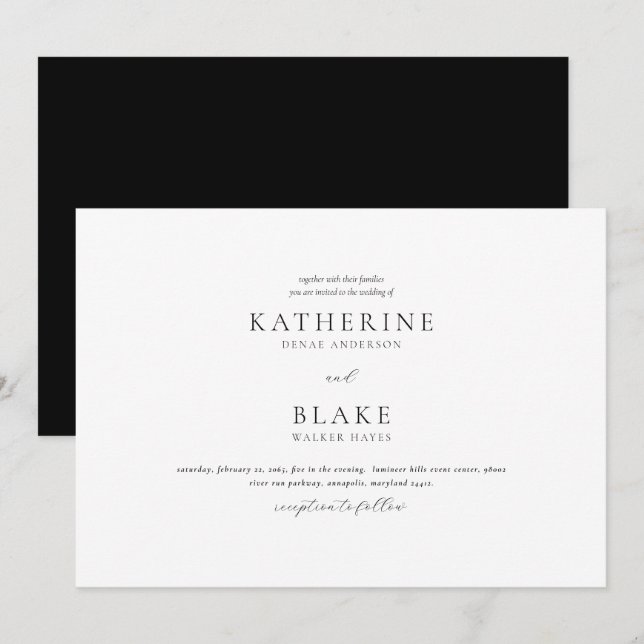 Convite de Casamento Moderno Preto e Branco Just t (Frente/Verso)
