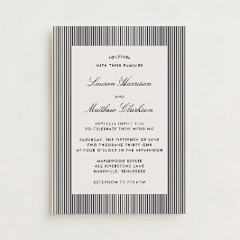 Convite de Casamento Moderno Preto e Marfim Listra