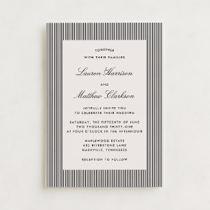 Convite de Casamento Moderno Preto e Marfim Listra