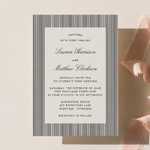 Convite de Casamento Moderno Preto e Marfim Listra