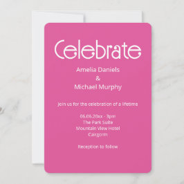 Convite de Casamento Moderno Rosa e Branco Raspber