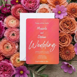 Convite de Casamento Moderno Rosa e Laranja Pôr do