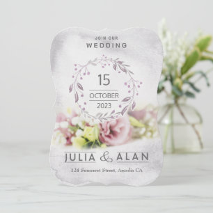 Convite de Casamento Moderno Rosa Floral Elegante