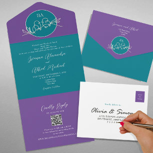 Convite de Casamento Moderno Roxo Azul com Código