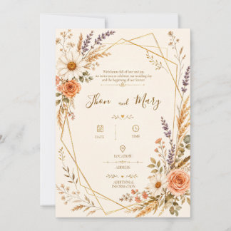 Convite de Casamento Moderno Rustico Floral