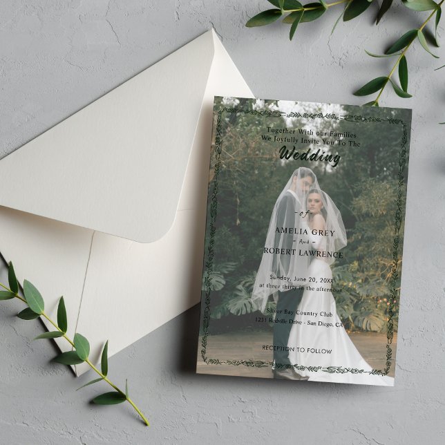 Convite de Casamento Moderno Simples | Foto Editáv (Floral wedding minimalist invitation)