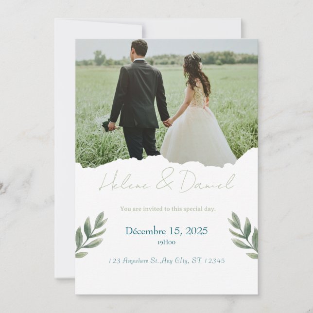 Convite de Casamento Moderno – Verde Cinza (Frente)