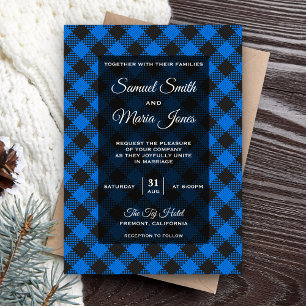 Convite de Casamento Moderno Xadrez Azul Buffalo