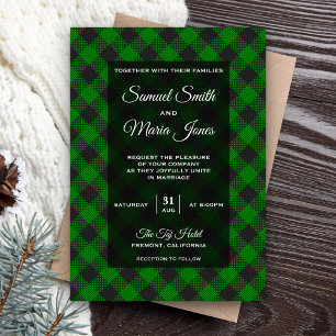 Convite de Casamento Moderno Xadrez Verde Búfalo