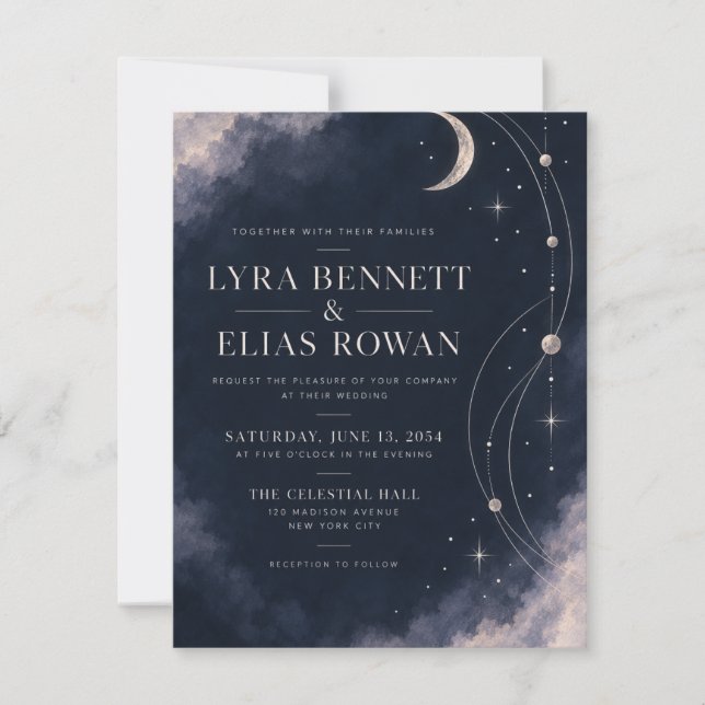 Convite de Casamento | Modo Prata ao Luar Celestia (Frente)