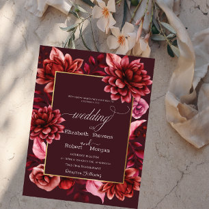 Convite de Casamento Moldura de Flores Vermelhas E