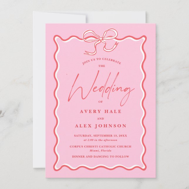 Convite de Casamento Moldura de Imagem em Onda Ros (Frente)