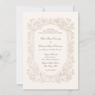 Convite de Casamento Moldura de Peônias Vintage Ed