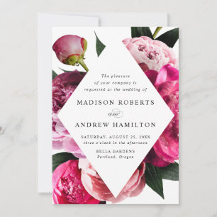 Convite de Casamento Moldura Floral Diamante Peôni