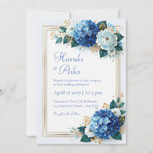 Convite de Casamento Moldura Floral Dourada Hortên
