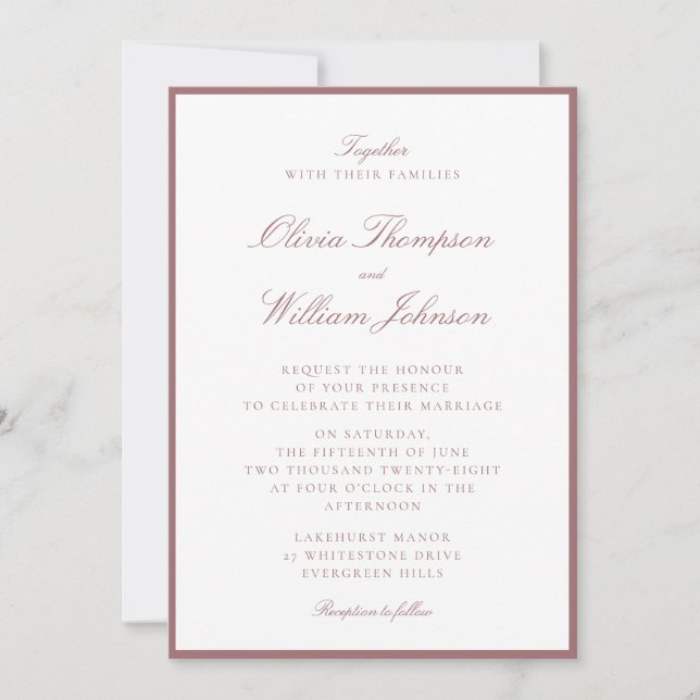 Convite de Casamento Moldurado Rosa Empoeirado (Frente)