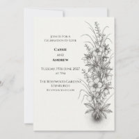 Convite de Casamento Monocromático com Flores Silv