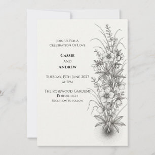 Convite de Casamento Monocromático com Flores Silv
