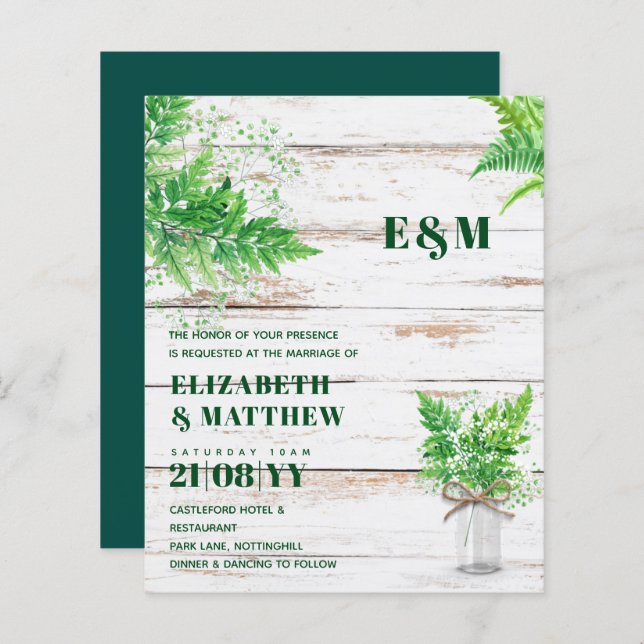 CONVITE DE CASAMENTO Monocromático do BUDGET Green (Frente/Verso)