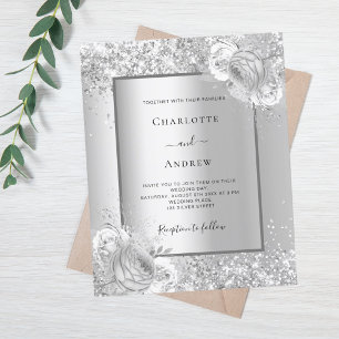 Convite de casamento monocromático para prata flor