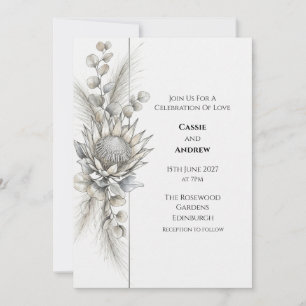 Convite de Casamento Monocromático Protea Eucalypt