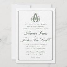 Convite de Casamento Monograma "A" Verde Escuro