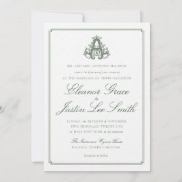 Convite de Casamento Monograma "A" Verde Escuro