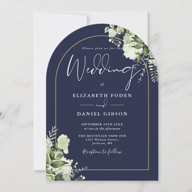 Convite de Casamento Monograma Arco Verde Dourado  (Frente)