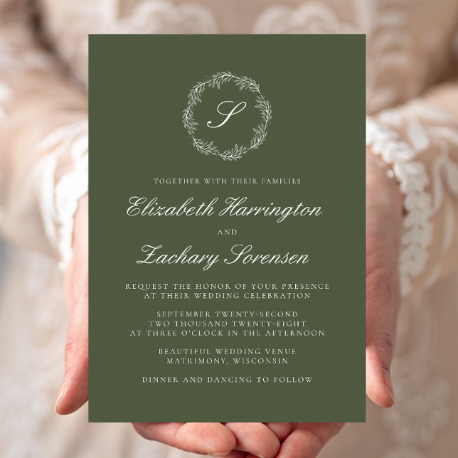 Convite de Casamento Monograma Azeitona com Coroa  (Criador carregado)