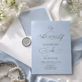 Convite de Casamento Monograma Azul Empoeirado