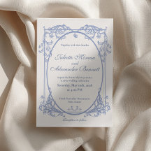 Convite de Casamento Monograma Barroco Azul Empoei