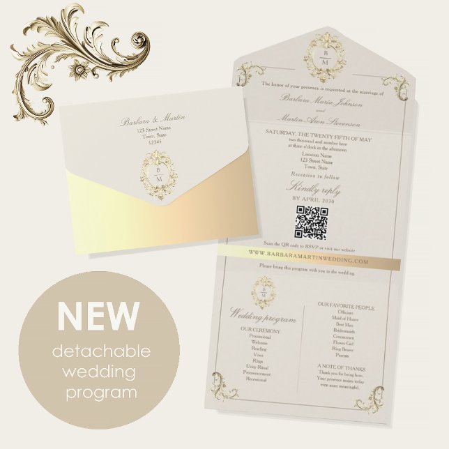 Convite de Casamento Monograma Barroco em QR Code (Criador carregado)