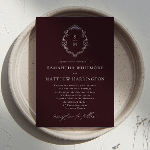 Convite de Casamento Monograma Borgonha