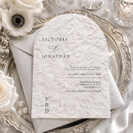Convite de Casamento Monograma Branco de Inverno