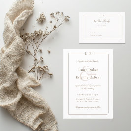 Convite de Casamento Monograma Branco Rosa Dourado