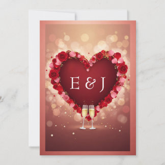 Convite de Casamento Monograma Coração Floral Verm
