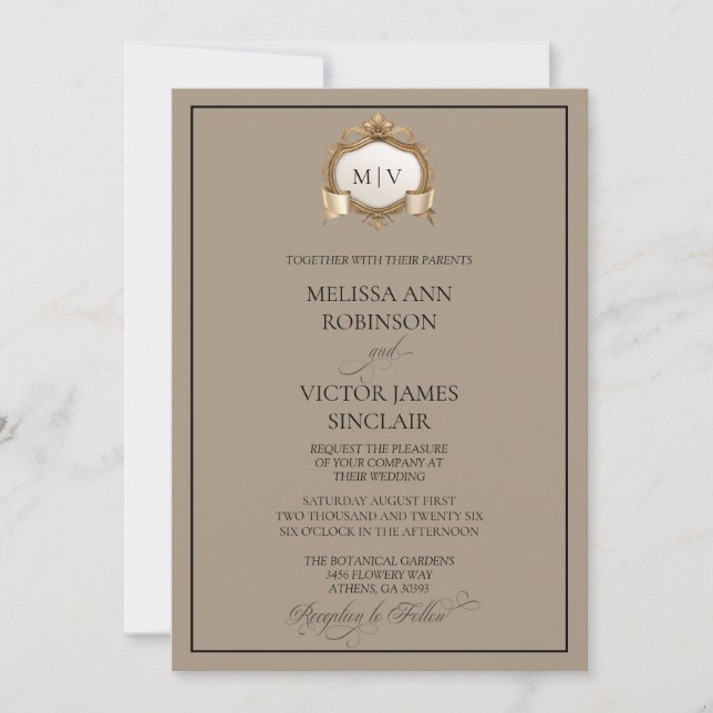 Convite de Casamento Monograma Crest (Frente)