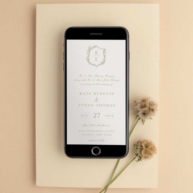 Convite de Casamento Monograma de Crest Botânico (Criador carregado)