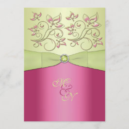 Convite de Casamento Monograma Floral Rosa e Verde