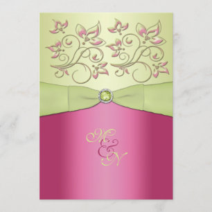 Convite de Casamento Monograma Floral Rosa e Verde