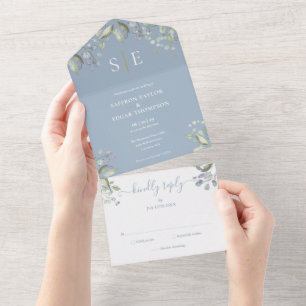 Convite de Casamento Monograma Floral Verde Musgo 