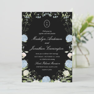 Convite de Casamento Monograma Hortênsia Preto e B