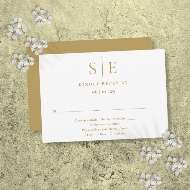 Convite de Casamento Monograma Minimalista em Dour (Modern Gold Minimalist Monogram Wedding RSVP)