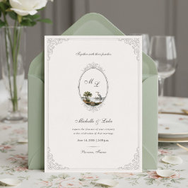 Convite de Casamento Monograma Paisagem Francesa V