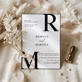 Convite de Casamento Monograma Preto Branco Modern